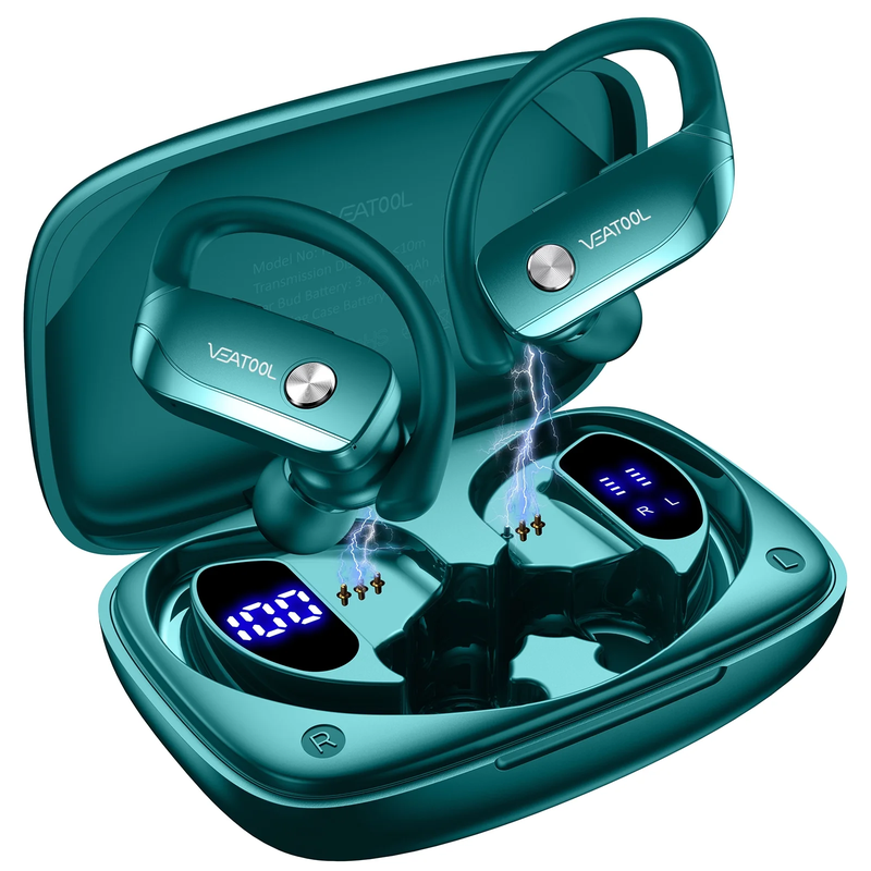 LED Display Over-Ear Wireless Earbuds Bluetooth Headphones 48Hrs Play Back with Built-In Mic