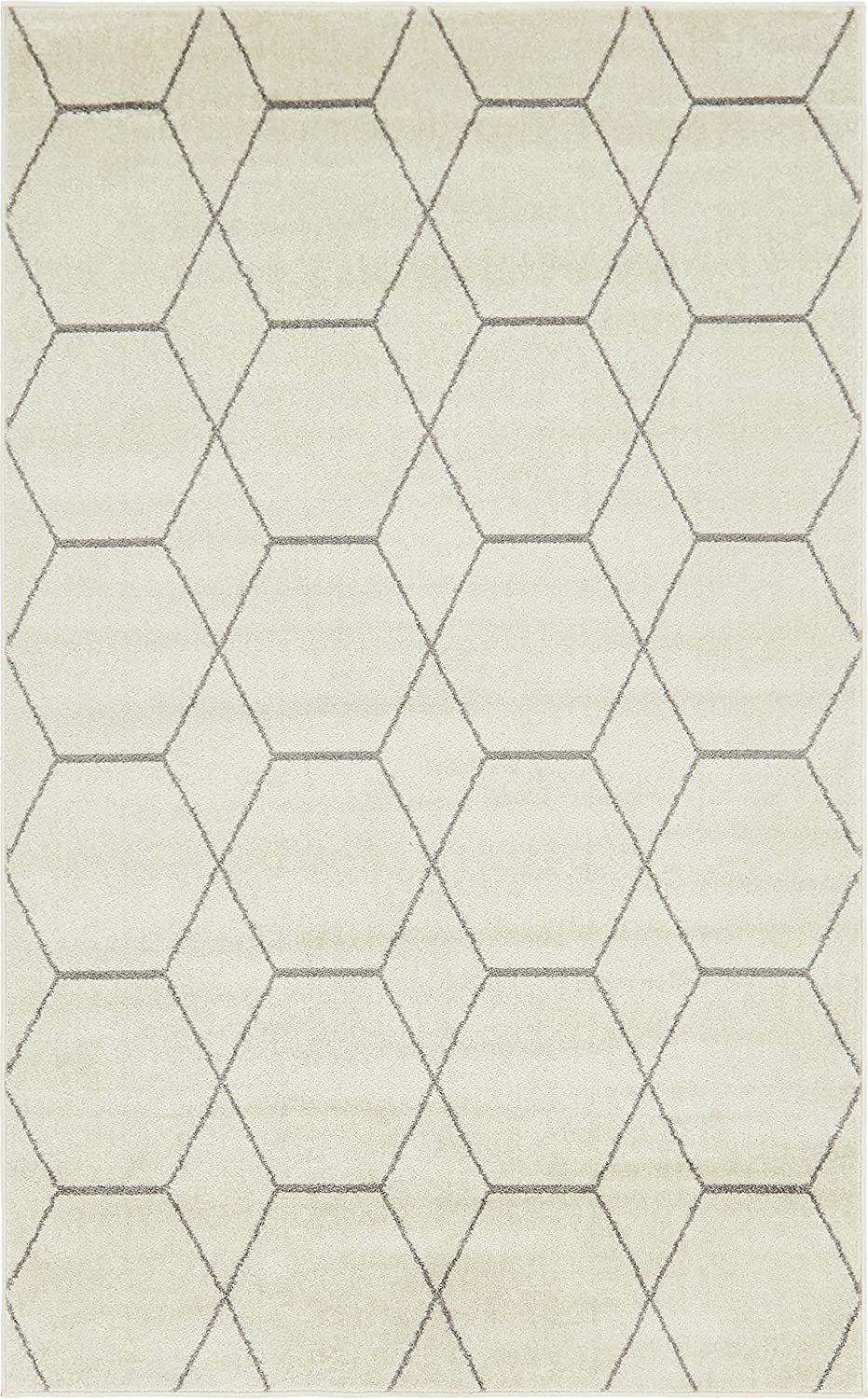 Unique Loom Trellis Frieze Collection Lattice Moroccan Geometric Modern Area Rug, 5 x 8 Feet, Ivory/Gray
