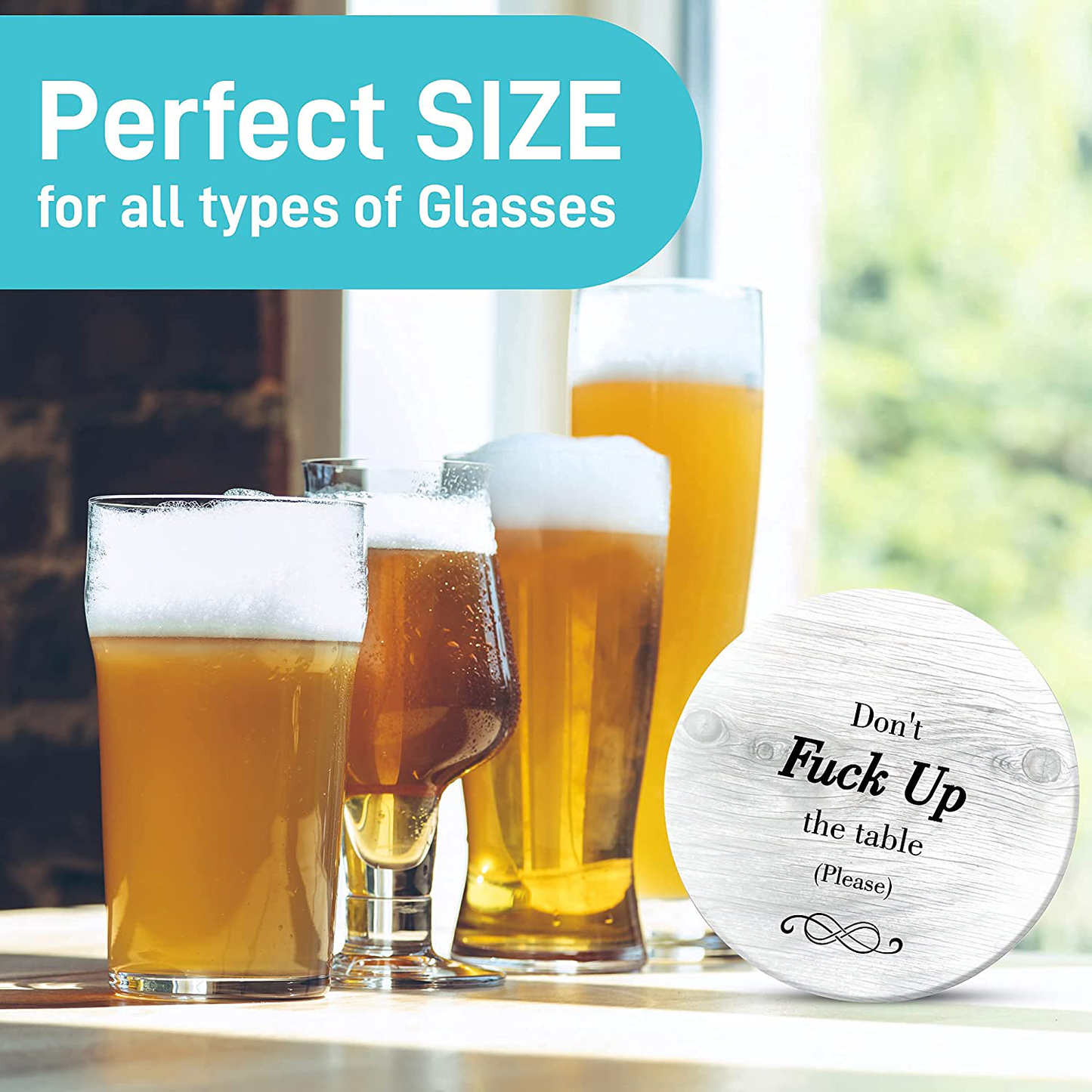 Funny Coasters for Drinks with Holder - Absorbent Drink Coasters Set 6 Pcs - 3 Sayings - Housewarming Gift for Friends - Men, Women Birthday - Cool Home Decor - Living Room, Kitchen, Bar Decorations