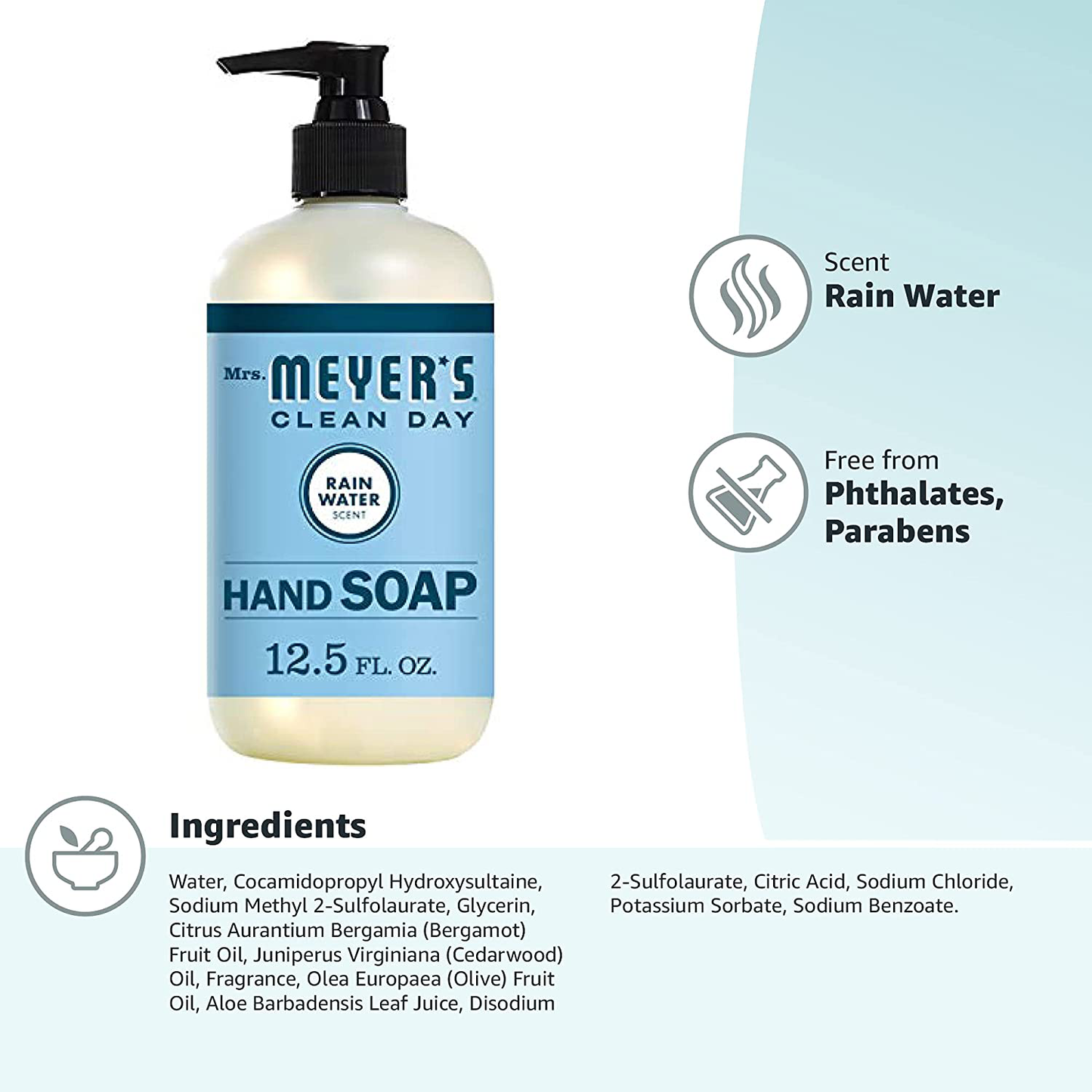 Mrs. Meyer's Clean Day Liquid Hand Soap, Cruelty Free and Biodegradable Hand Wash Formula Made with Essential Oils, Rain Water Scent, 12.5 oz Bottle