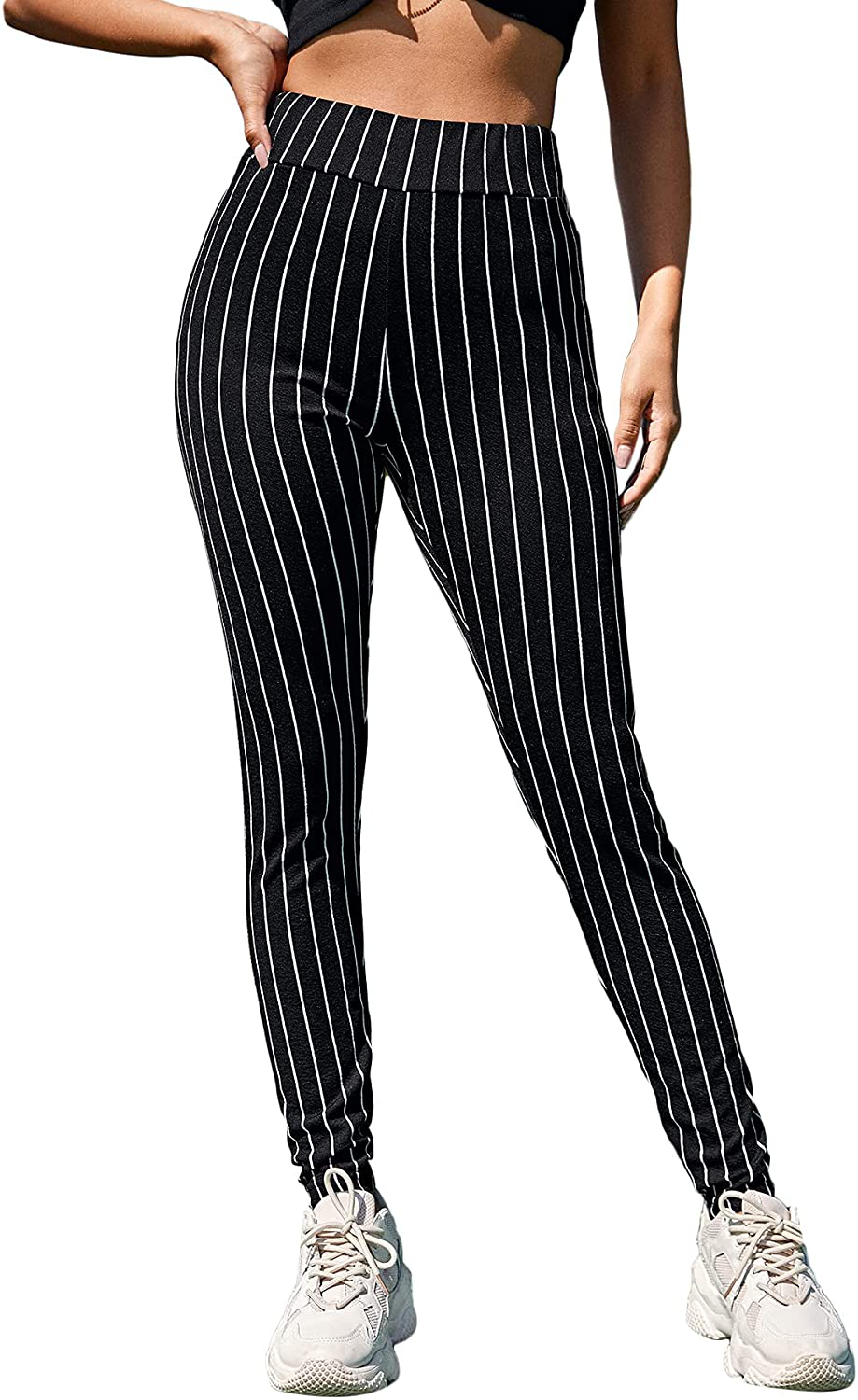 SOLY HUX Women's Pocket Side Elastic High Waist Elegant Trousers Skinny Pants