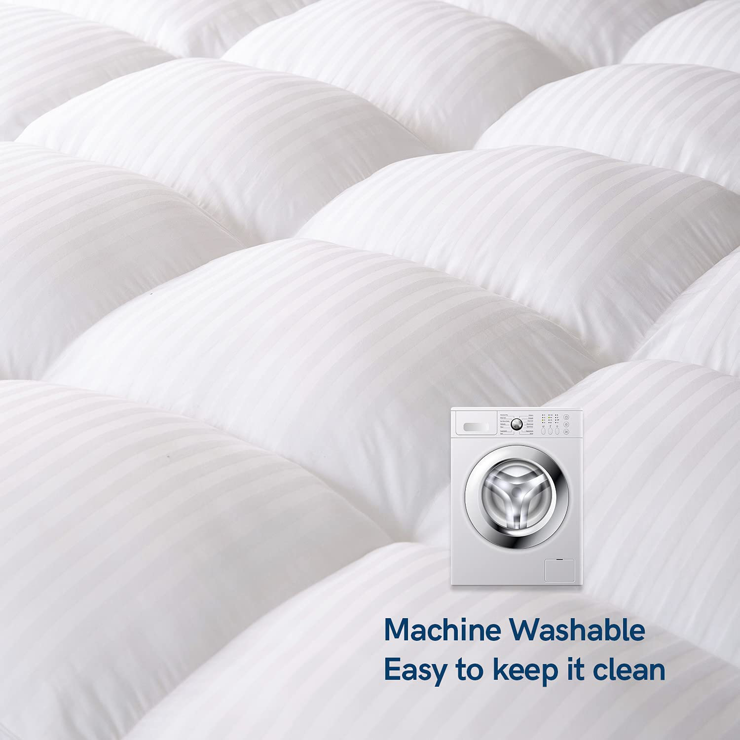 ELEMUSE Queen White Cooling Mattress Topper for Back Pain, Extra Thick Mattress pad Cover, Plush Soft Pillowtop with Elastic Deep Pocket, Overfilled Down Alternative Filling