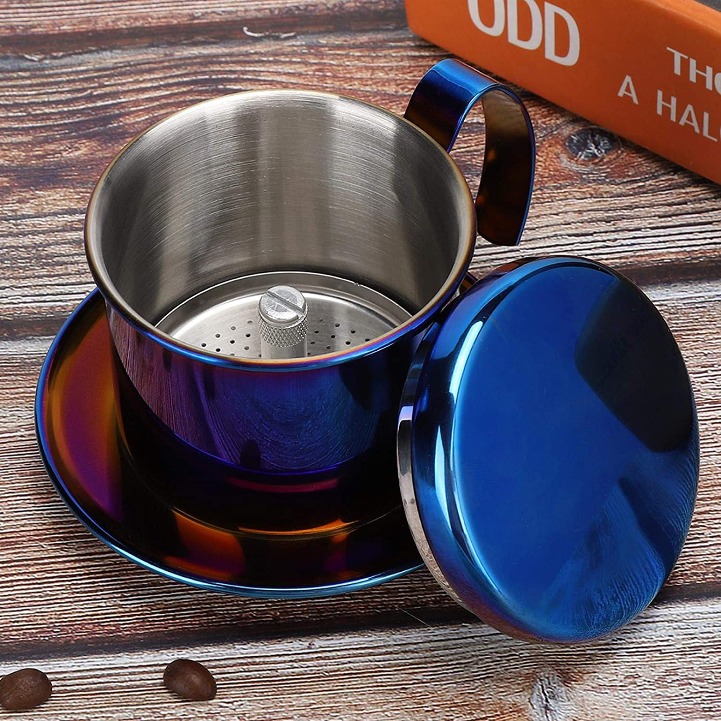 Coffee Drip Filter Pot Stainless Steel Vietnamese Style Coffee Maker Pot Coffee Drip Brewer for Home Kitchen Office Outdoor(blue)