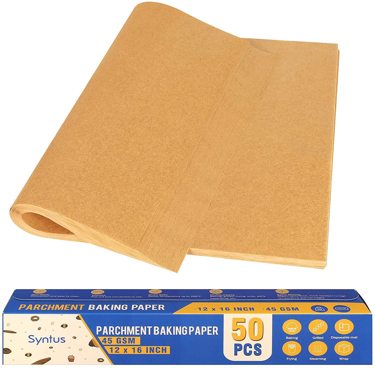 Parchment Paper Sheets Non-Stick Precut 12 x 16 Inch Unbleached Baking Papers for Cookies Steaming Bread Cup Cake Grilling Air Fryer