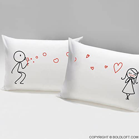 BoldLoft from My Heart to Yours Couples Pillowcases (King Size) His and Hers Gifts for Girlfriend Wife Valentines Day Anniversary Wedding Engagement Dating Stick Figure Couples Gift for Her Women