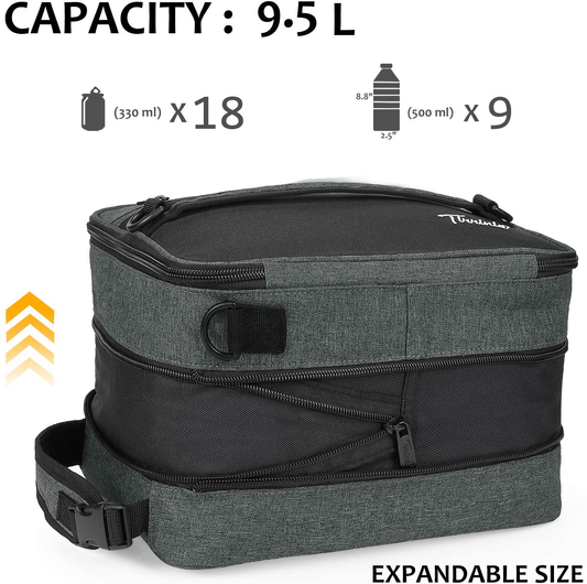 Expandable Insulated Lunch Bag, Leakproof Flat Lunch Cooler Tote with Shoulder Strap for Men and Women, Suitable for Work & Office by Tirrinia, Charcoal