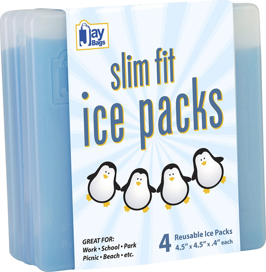 Jay Bags Slim Fit Ice Packs for Coolers, Lunch Boxes, and Lunch Bags, Reusable, 5" x 7" x 0.5" Inches, 4 Pack