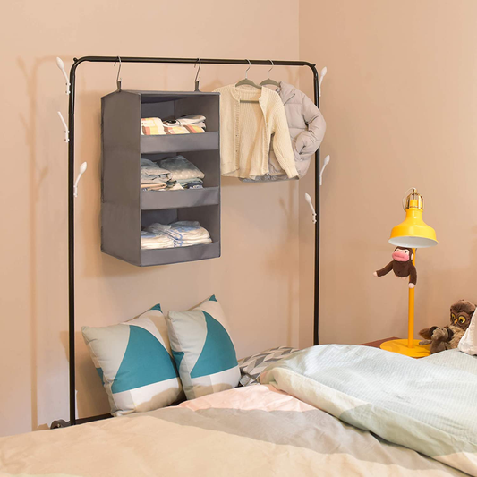 GRANNY SAYS 3-Shelf Hanging Closet Organizer, Collapsible Hanging Closet Shelves, Hanging Organizer for Closet & RV, Gray, 28.9" H X 12.2" W X 12.2" D, 1-Pack