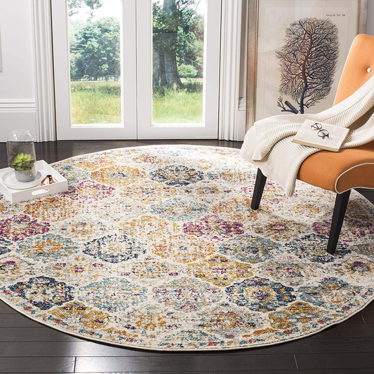 Safavieh Madison Collection MAD611C Boho Chic Floral Medallion Trellis Distressed Non-Shedding Stain Resistant Living Room Bedroom Runner, 2'3" x 12' , White / Royal Blue