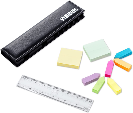 Sticky Notes Page Markers Colored Index Tabs Flags Bundle Set,2 Mini Rectangular Notes And 6 Index Arrow Flags Organizer(640pcs), With a 15 cm (6 inch) Ruler. Leather Look Design Holder(1Set).YISEEK