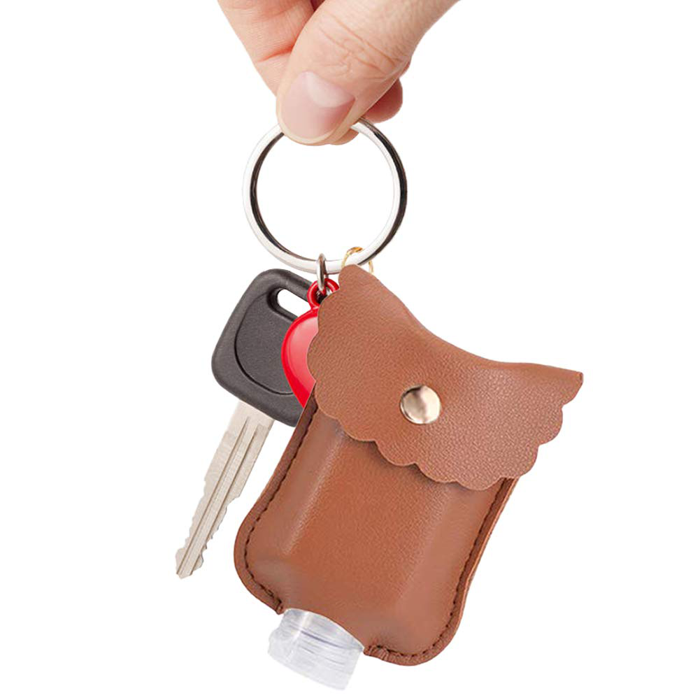 Hand Sanitizer Holder, 3 Pack Mini Hand Sanitizer Bulk Holder, Portable Squeeze Bottles 2oz with Leather Case Keychain