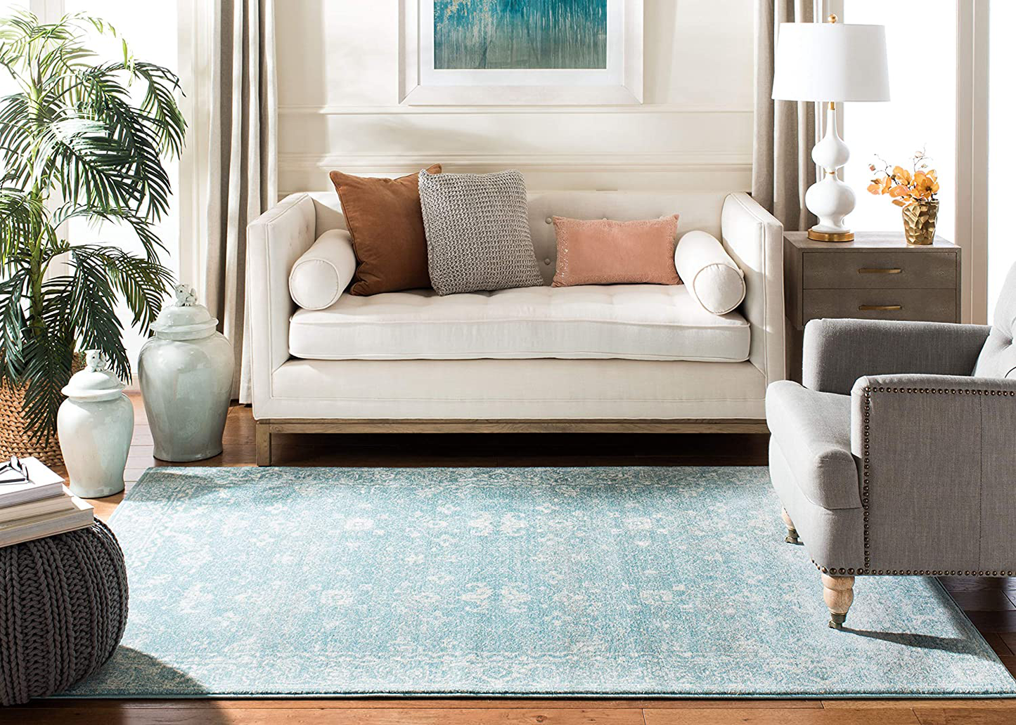 Safavieh Evoke Collection EVK270K Shabby Chic Distressed Non-Shedding Stain Resistant Living Room Bedroom Area Rug, 2'2" x 5', Charcoal / Ivory