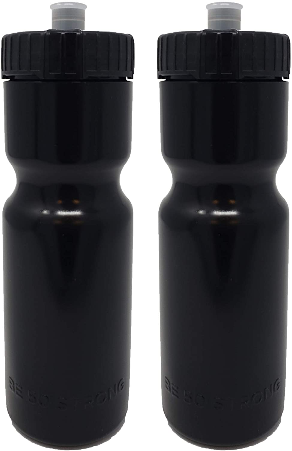50 Strong Sports Squeeze Water Bottle 2 Pack – 22 oz. BPA Free Easy Open Push/Pull Cap – USA Made (Blue/Black)