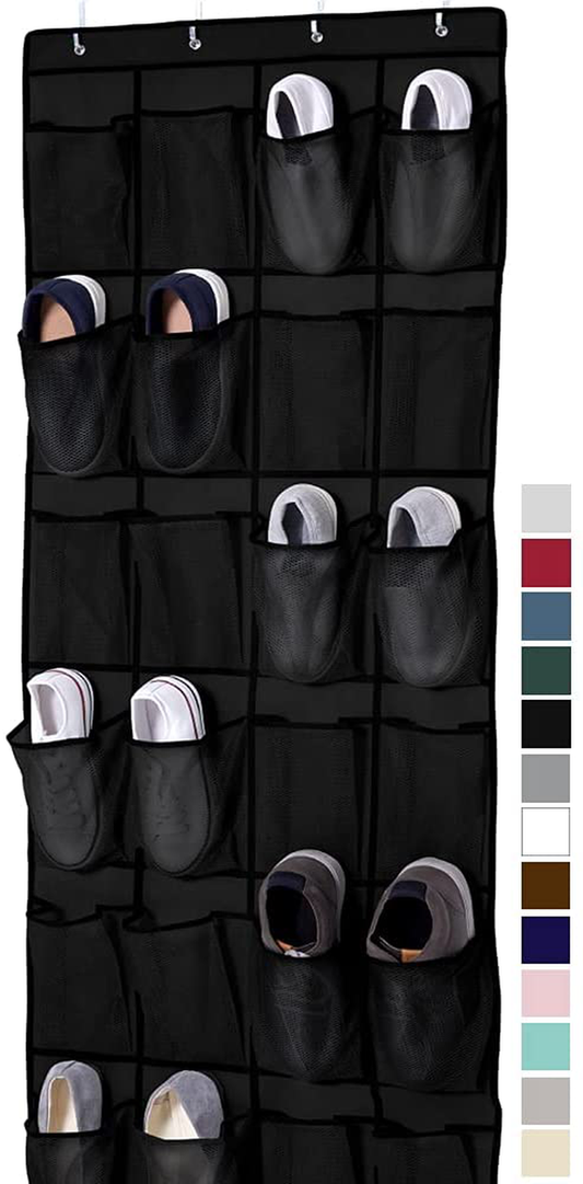 Gorilla Grip Large 24 Pocket Shoe Organizer, Breathable Mesh, Holds Up to 40 Pounds, Sturdy Hooks, Space Saving, Over Door, Storage Rack Hangs on Closets for Shoes, Sneakers or Home Accessories, Linen