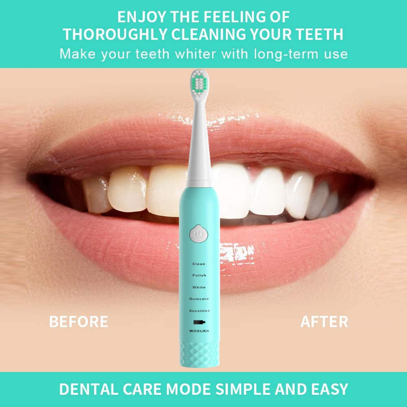 Sonic Electric Toothbrush -5 Modes with Smart Timer, Waterproof USB Charging Rechargeable Ultrasonic Toothbrushes, 4 Replacement Brush Heads