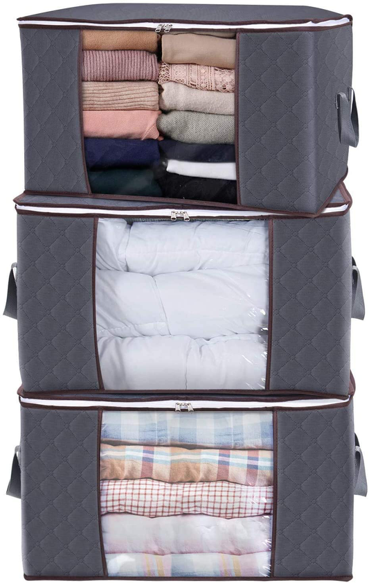 Lifewit Large Capacity Clothes Storage Bag Organizer with Reinforced Handle Thick Fabric for Comforters, Blankets, Bedding, Foldable with Sturdy Zipper, Clear Window, 6 Pack, 90L, Grey