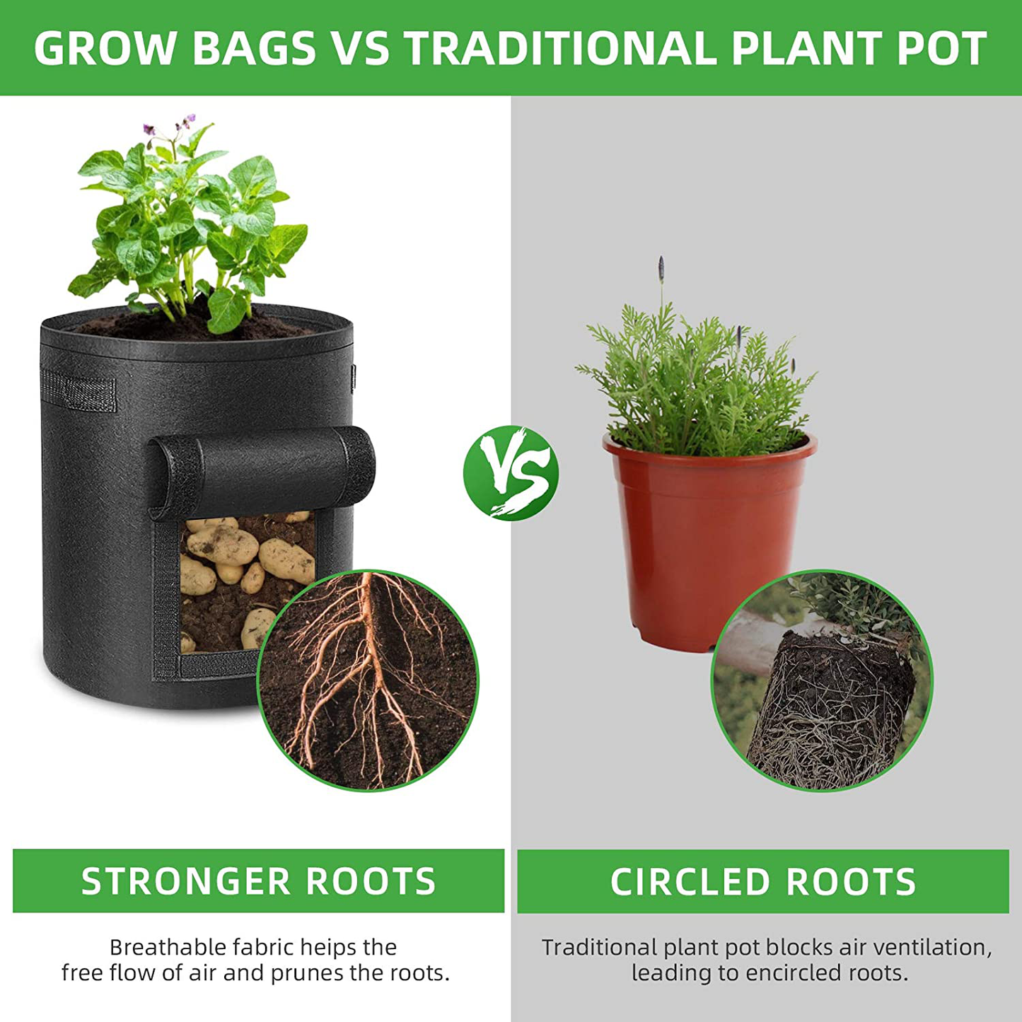 Potato Grow Bags Fabric Pots with Flap Window and Handles