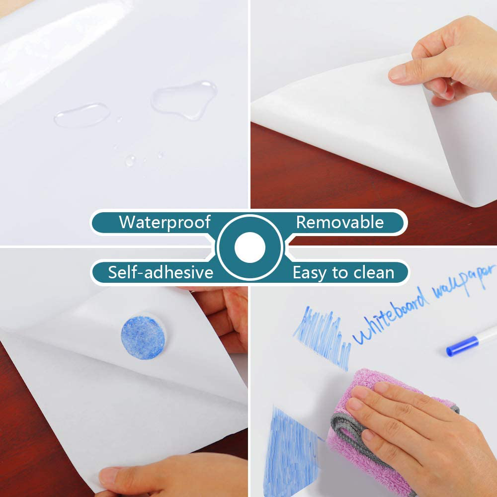 VEELIKE 78.7"x17.7" Dry Erase Whiteboard Wallpaper Peel and Stick White Board Contact Paper for Office Removable Self-Adhesive Glossy Whiteboard Wall Sticker for Kitchen Kids Room Home Wall Decor