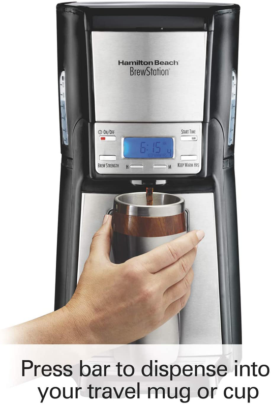 Hamilton Beach (48465) Coffee Maker with 12 Cup Capacity & Internal Storage Coffee Pot, Brewstation, Black & Stainless
