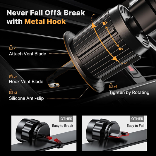 Universal Car Phone Holder with Metal Hook Clip Air Vent Mount for iPhone Android Smartphones