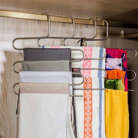 DOIOWN Pants Hangers S-Shape Stainless Steel Clothes Hangers Space Saving Hangers Closet Organizer for Pants Jeans Scarf(5 Layers,10Pcs)