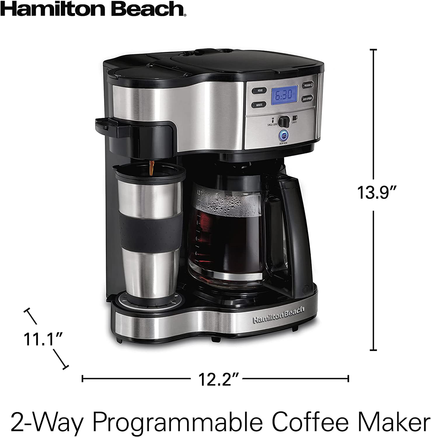 Hamilton Beach 2-Way Brewer Coffee Maker, Single-Serve and 12-Cup Pot, Stainless Steel (49980A), Carafe
