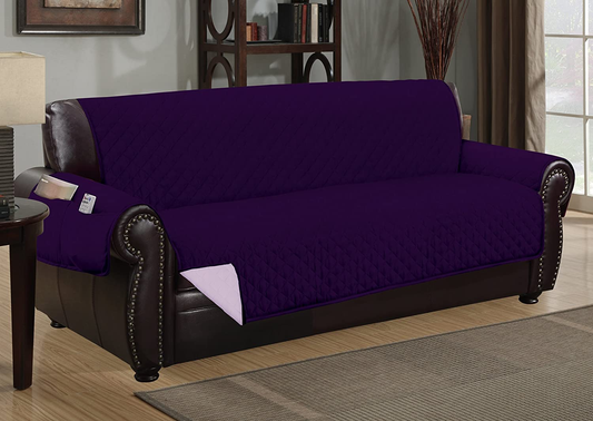 Reversible Quilted Furniture Protector Slipcover - 2 Pockets for Magazines, Newspapers, Remotes - Machine Washable