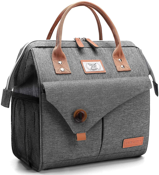 Lekesky Insulated Lunch Bag for Women Lunch Box Leakproof Reusable Cooler Bag for Adult Outdoor Work, Grey