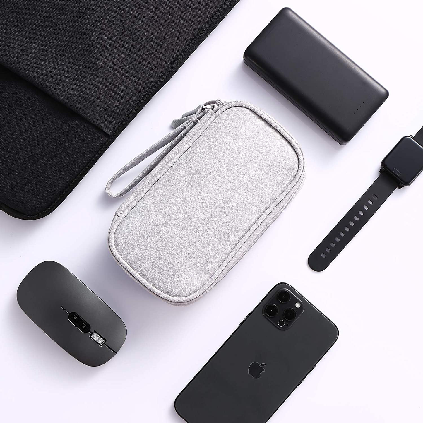 Bevegekos Electronics Accessories Organizer Pouch Bag, Designed for Power Adapter/Charger/Cables/Mouse, for Travel (Light Grey)