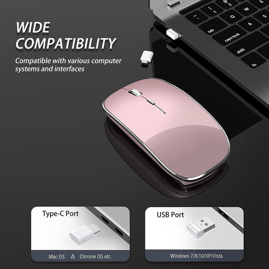Halpilt Wireless Mouse Rechargeable, Portable, Silent Click USB-A Type-C Dual Mode 3 Adjustable DPI Business Office Leisure Home Small Mouse (Q23S Rose Gold)