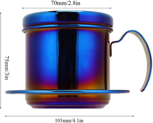 Coffee Drip Filter Pot Stainless Steel Vietnamese Style Coffee Maker Pot Coffee Drip Brewer for Home Kitchen Office Outdoor(blue)