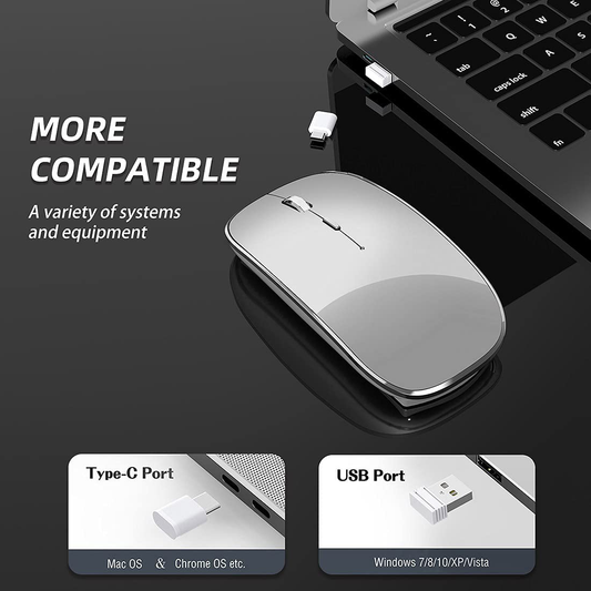 Halpilt Wireless Mouse Rechargeable, Portable, Silent Click USB-A Type-C Dual Mode 3 Adjustable DPI Business Office Leisure Home Small Mouse (Q23S Grey)