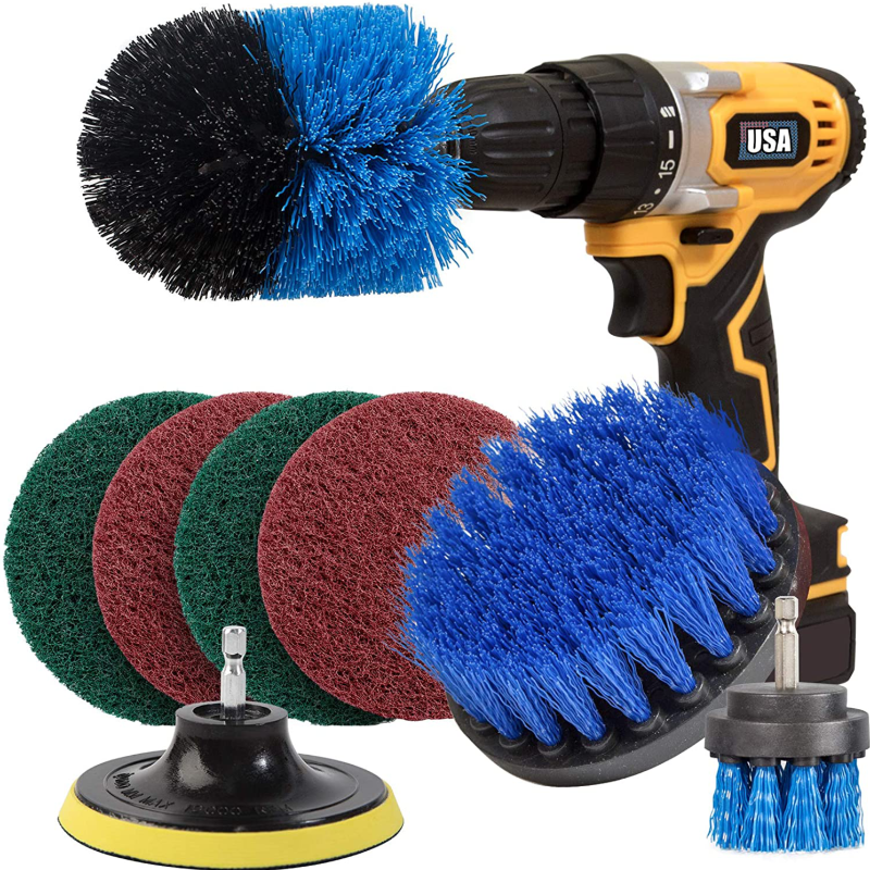 8 Piece Drill Brush And Scouring Pad Attachment Set