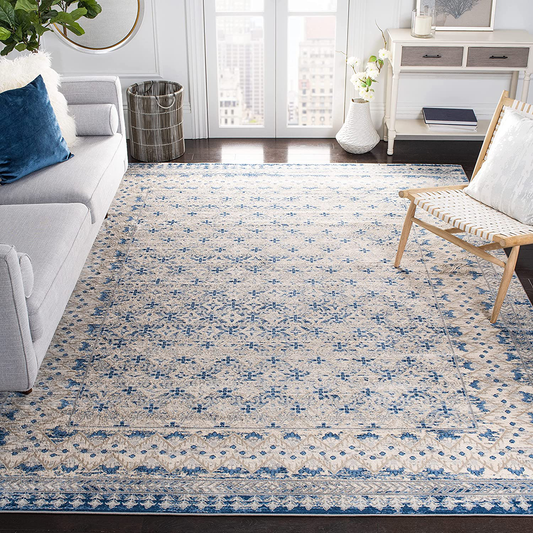 Safavieh Brentwood Collection BNT899G Traditional Oriental Distressed Non-Shedding Stain Resistant Living Room Bedroom Runner, 2' x 14' , Light Grey / Blue