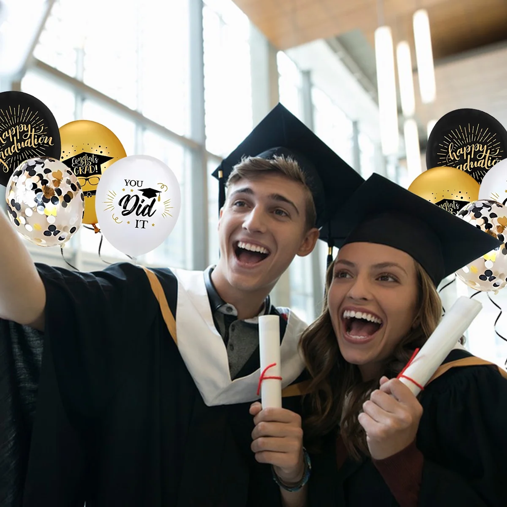 Pack of 75 Graduation Party Decoration Balloons with Balloon Ribbons