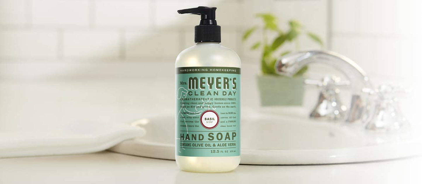 Mrs. Meyer's Clean Day Liquid Hand Soap, Cruelty Free and Biodegradable Hand Wash Formula Made with Essential Oils, Basil Scent, 12.5 oz - Pack of 3