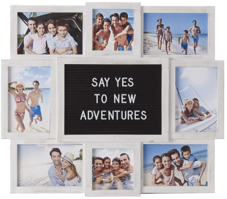 Melannco Customizable Letterboard 8-Opening Photo Collage, 19 x 17 inch,Distressed Black