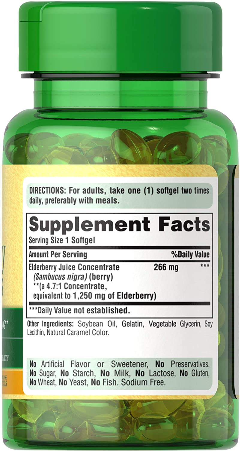 Elderberry Sambucus 1250mg Soft Gels, Supports antioxidant Health
