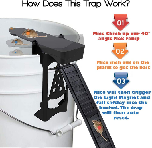 Walk The Plank Mouse Trap | Bucket Mouse Trap | Mini Flip N Slide | 2 Free Ramps Included- Multi Catch , Auto Resetting | Humane | Catch and Release | Or Lethal