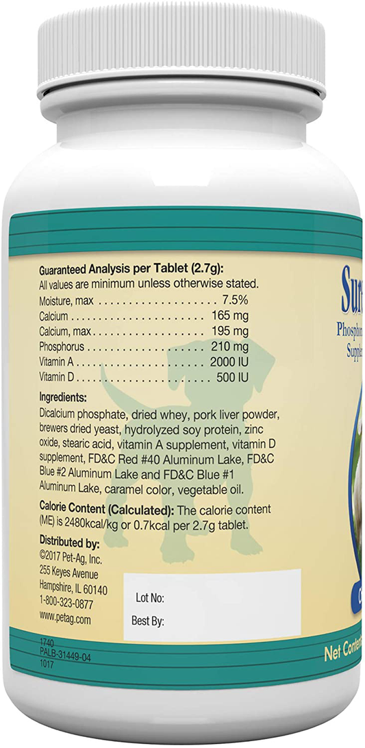 PetAg Sure Grow 100 - Puppy Vitamins - Calcium & Phosphorus Supplement for Dogs - 100 Tablets