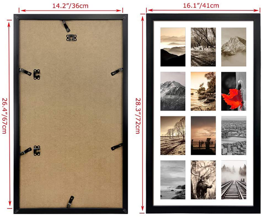 12 Opening 4x6 Black Collage Picture Frames Set of 2, Multiple Frames for Displaying 6x4 Photos with White Mat