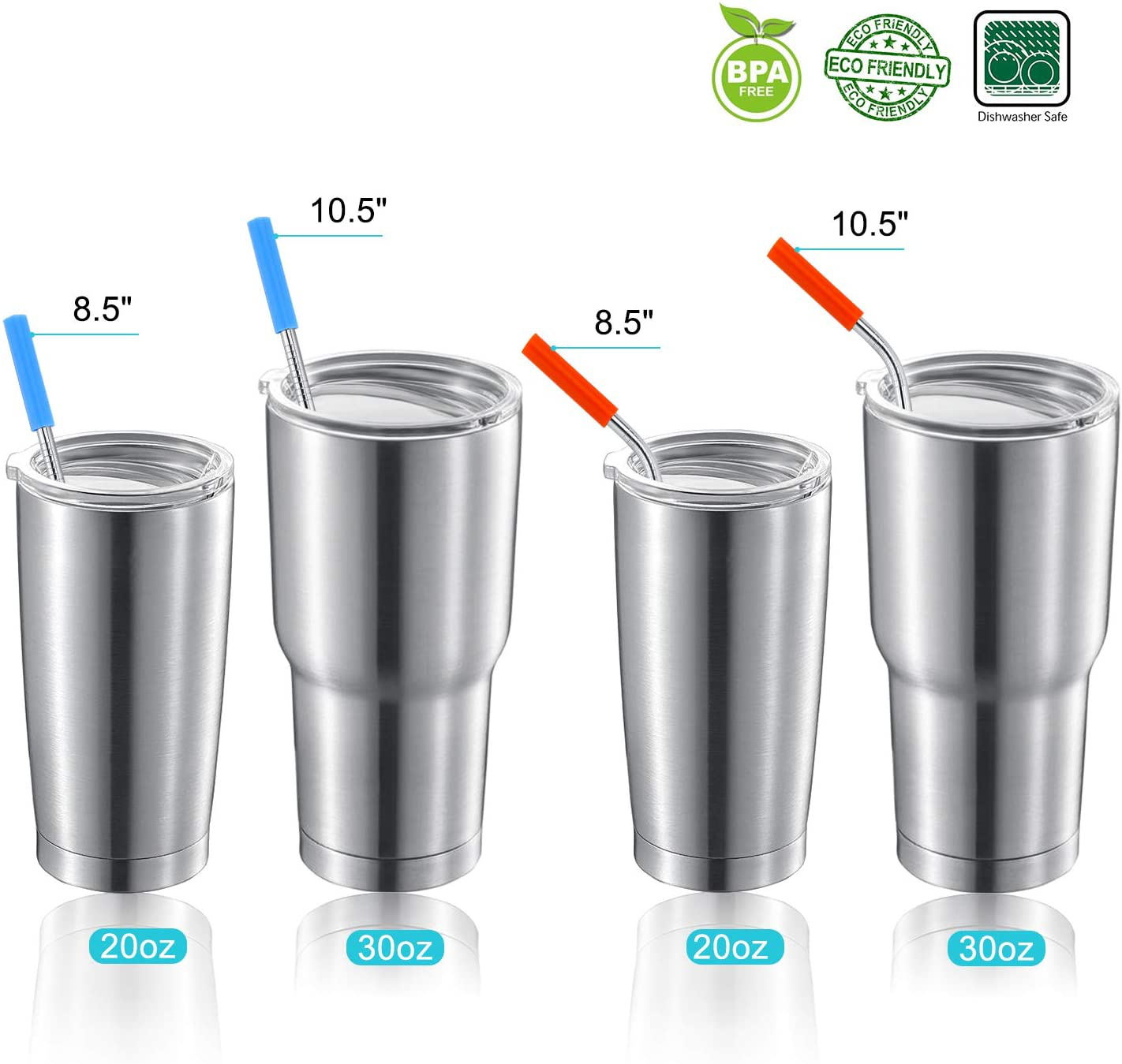 StrawExpert 16 Pack Gold Reusable Metal Straws with Silicone Tip & Travel Case & Cleaning Brush,Long Stainless Steel Straws Drinking Straw for 20 and 30 oz Tumbler