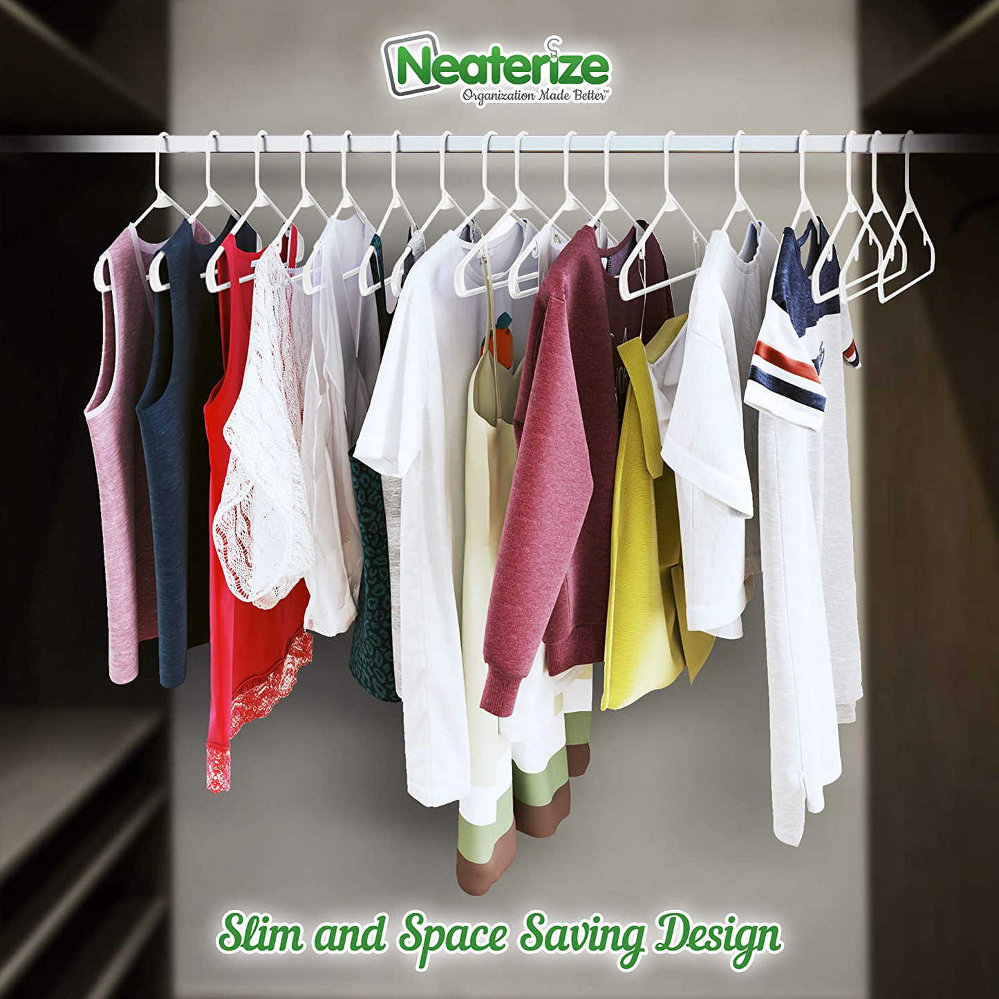 Plastic Clothes Hangers (20, 40, & 60 Packs) Heavy Duty Durable Coat and Clothes Hangers | Vibrant Color Hangers | Lightweight Space Saving Laundry Hangers (20 Pack - White)