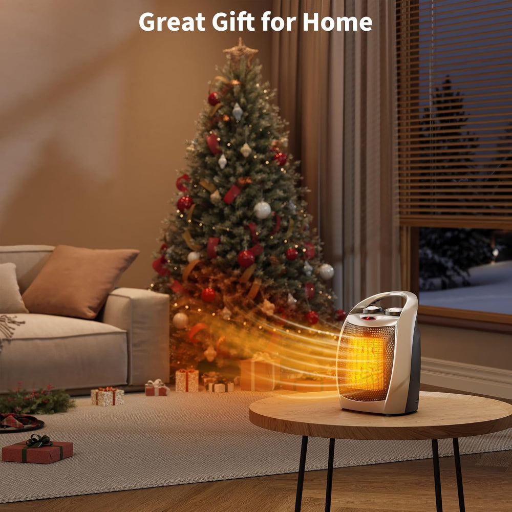 Electric Space Heater – Desktop Heater Fan with Thermostat, Fast Heating, Tip-Over & Overheat Protection, Silver Ceramic