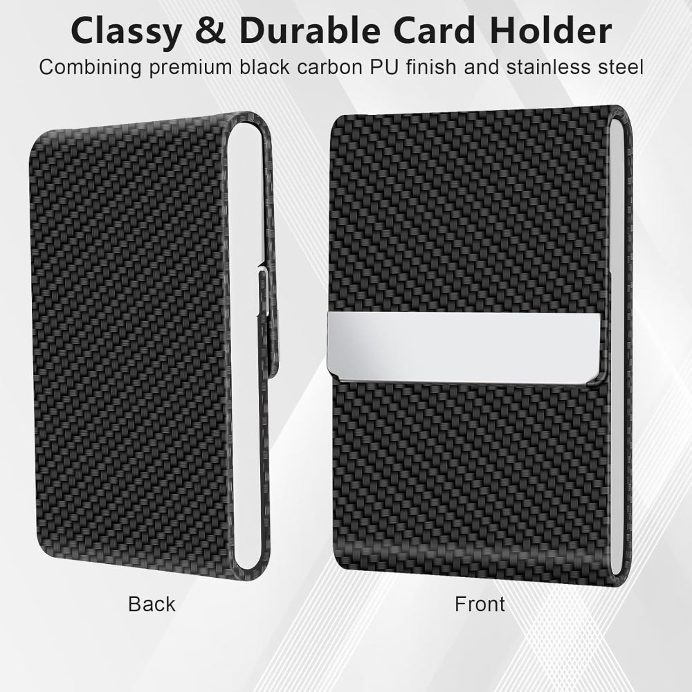 Slim Business Card Holder – Magnetic Closure Use – Black Carbon Metal & PU – RFID Blocking for Credit & Business Cards – Pocket or Bag Storage, 3.7 x 2.3 Inches