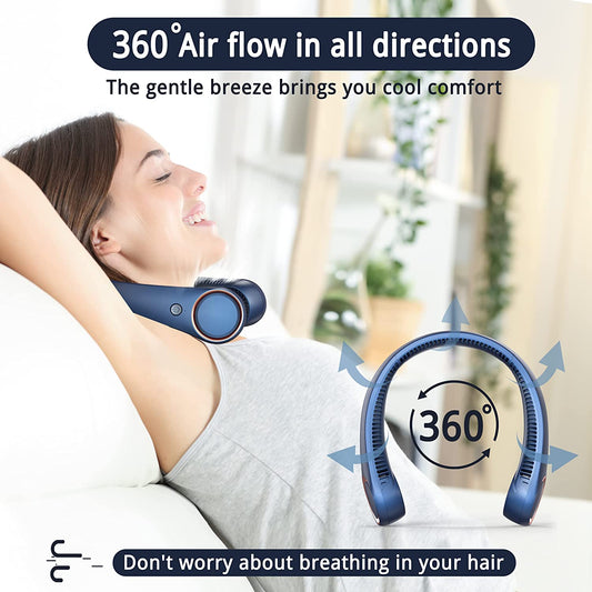 Portable Bladeless Neck Fan, 4000mAh, USB Charging, 360° Surrounding Air Outlet, Three-speed Adjustable, Quiet, 3 Seconds Rapid Cooling, Good Helper in Summer