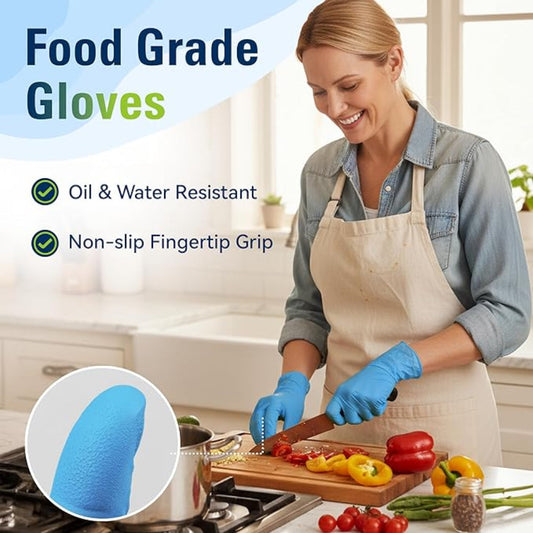 Nitrile Disposable Gloves – Food-Safe, Latex-Free, Powder-Free Blue Rubber Gloves for Cooking & Cleaning