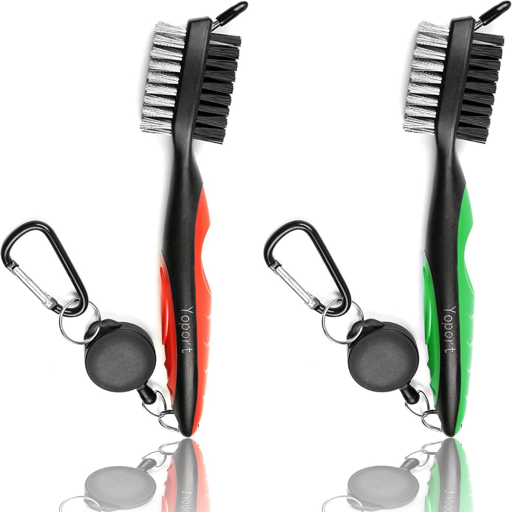 Golf Club Brush and Club Groove Cleaner with 2 Ft Retractable Zip-line Aluminum Carabiner, Easily Attaches to Golf Bag