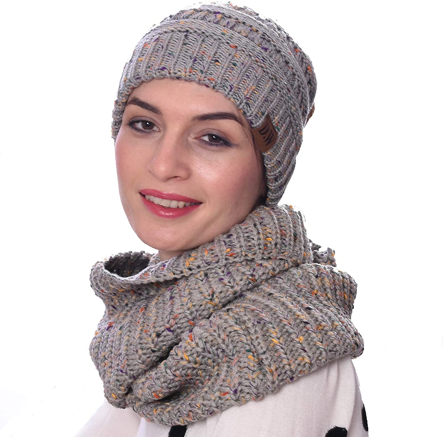Debra Weitzner Womens Winter Slouchy Beanie Hat and Infinity Scarf Set - Knit Ski Skull Cap and Loop Scarf for Women