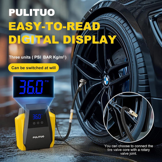 12V Portable Tire Inflator – Car Air Compressor with Digital Gauge & Emergency LED Light